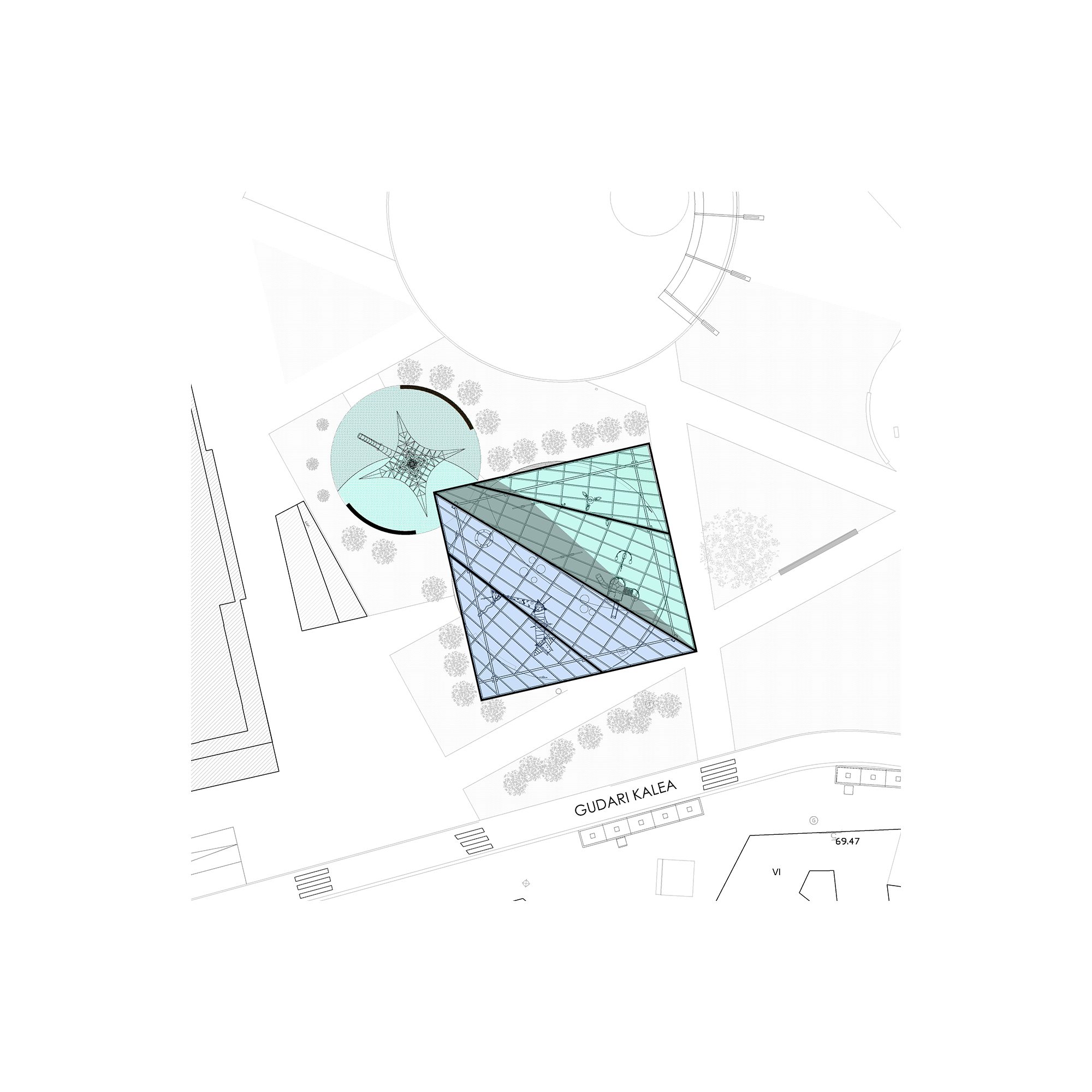 Plano del proyecto Cubierta Zelaieta: cubierta en el parque Zelaieta de Amorebieta